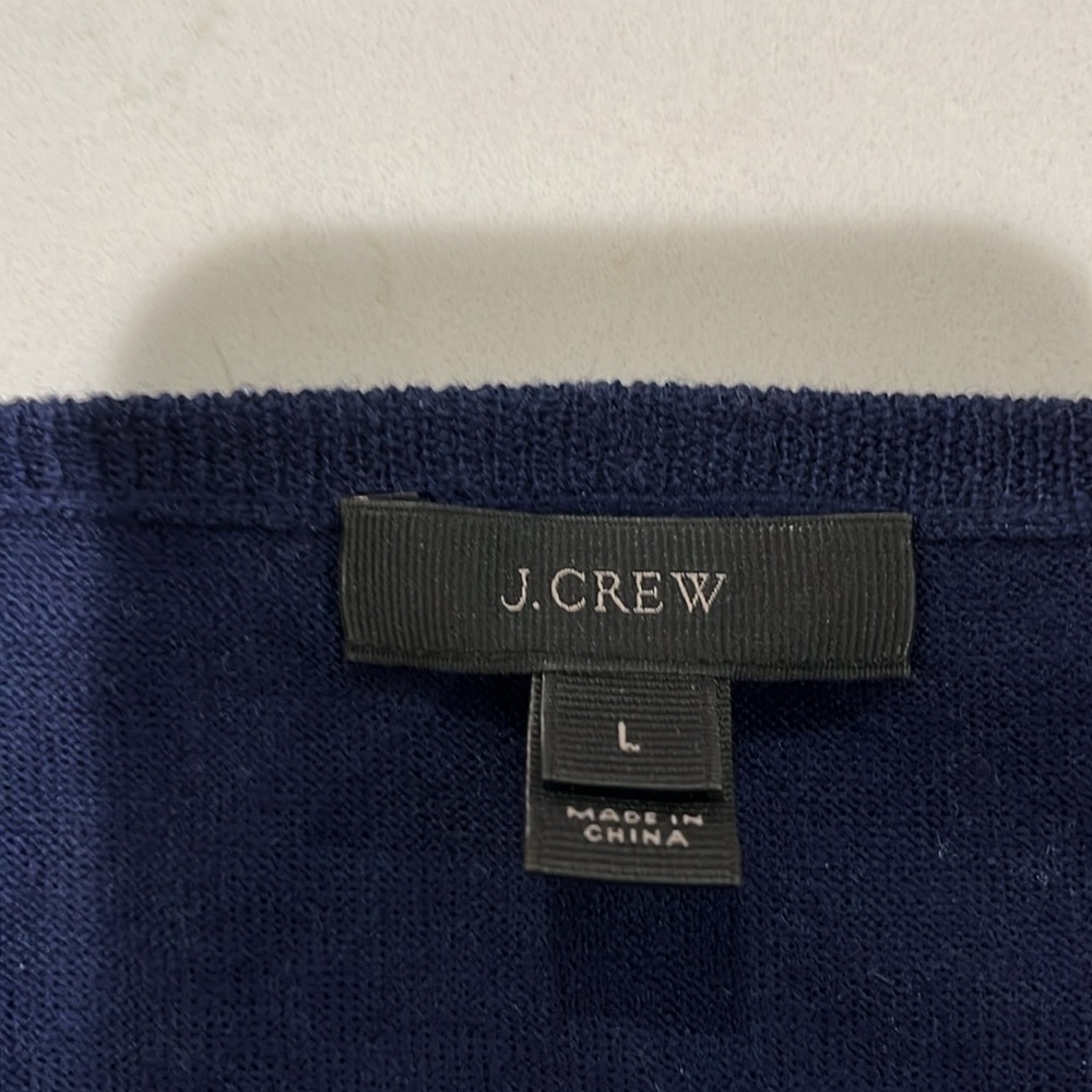 Navy J Crew v-neck wool sweater, long sleeve with fluid bow. - Picture 3 of 4